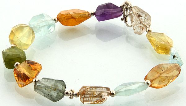 Faceted Gemstones Bracelet (Amethyst, Citrine, Aquamarine and Lemon Topaz)