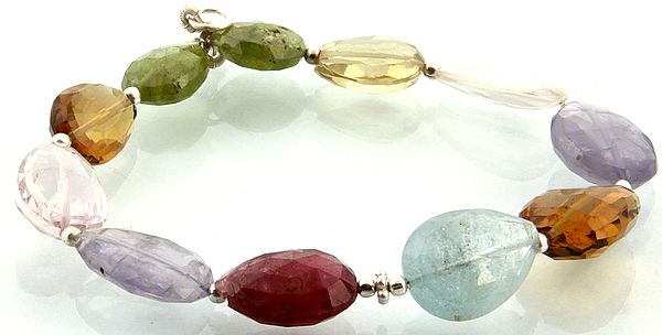 Faceted Gemstone Bracelet (Green Tourmaline, Smoky Quartz, Amethyst, Iolite, Ruby, Blue Topaz, Crystal and Lemon Topaz)