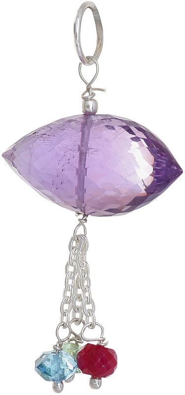 Faceted Amethyst Tumble Pendant with BT and Ruby