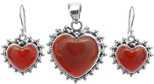 Carnelian Heart-Shape Pendant with Earrings Set