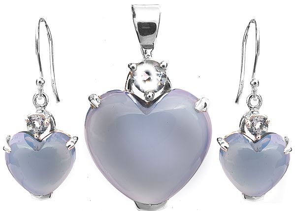 Blue Chalcedony Heart-Shape Pendant with Earrings Set