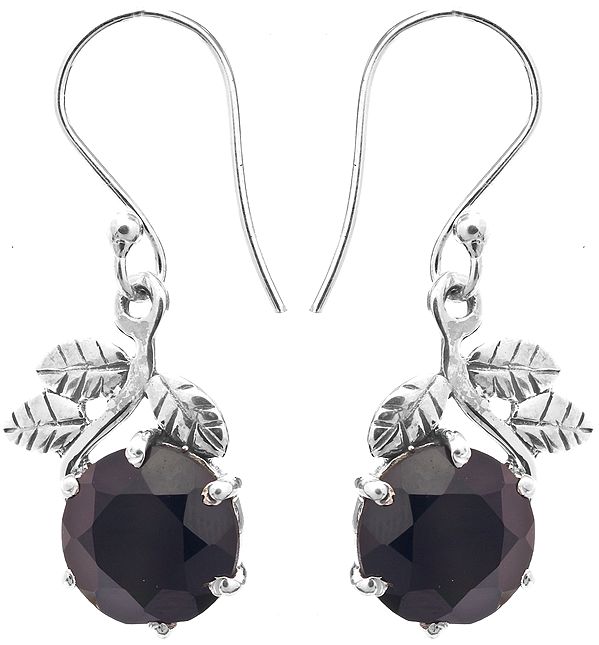 Black Spinel Earrings with Sterling Leaves