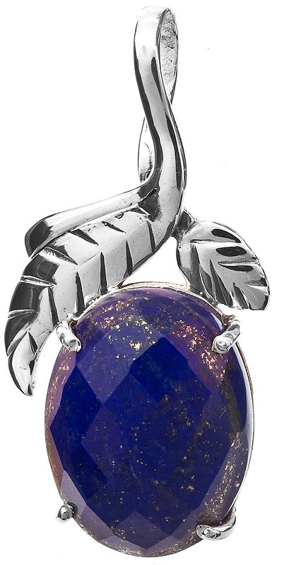 Faceted Lapis Lazuli Pendant with Sterling Leaves
