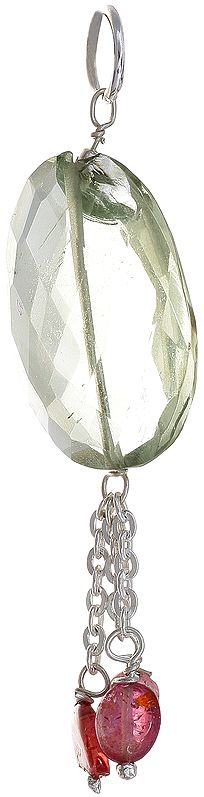 Faceted Green Amethyst Pendant with Pink Tourmaline