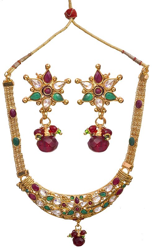 Faux And Ruby Emerald Necklace Set