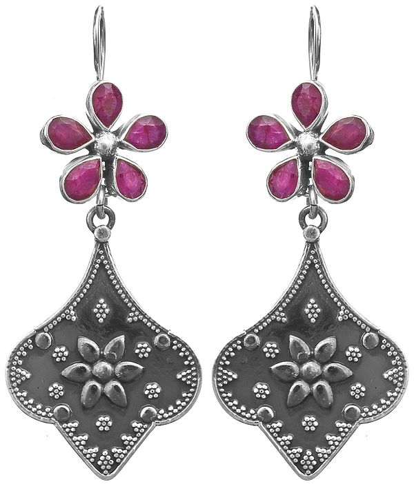 Faceted Ruby Flower Earrings