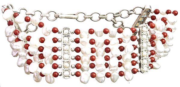 Coral and Pearl Beaded Bracelet