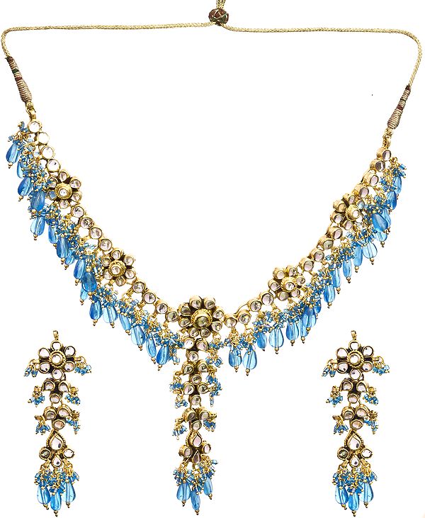 Blue Kundan Necklace Set with Mang Tika