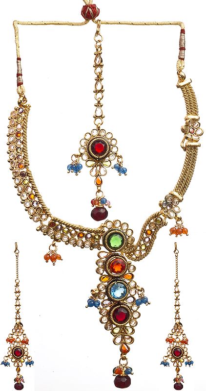 Tri-color Necklace Set with Tika