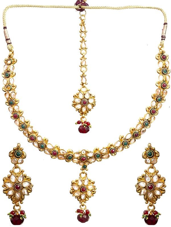 Faux Ruby and Emerald Necklace Set with Tika