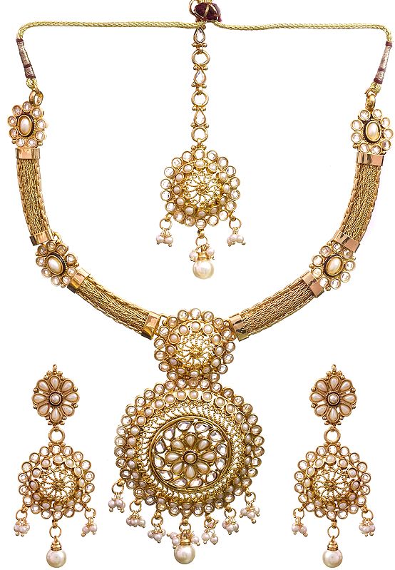 Faux Pearl Necklace Set with Mang Tika