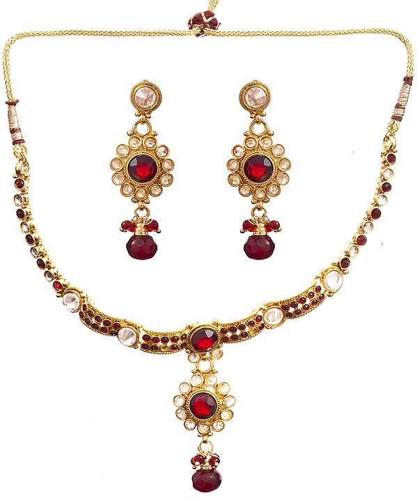 Garnet-Red Necklace and Earrings Set