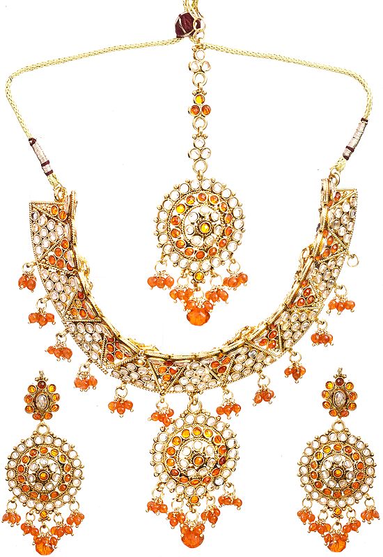 Orange Necklace Set with Mang Tika