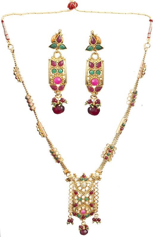 Faux Ruby and Emerald Polki Necklace and Earrings