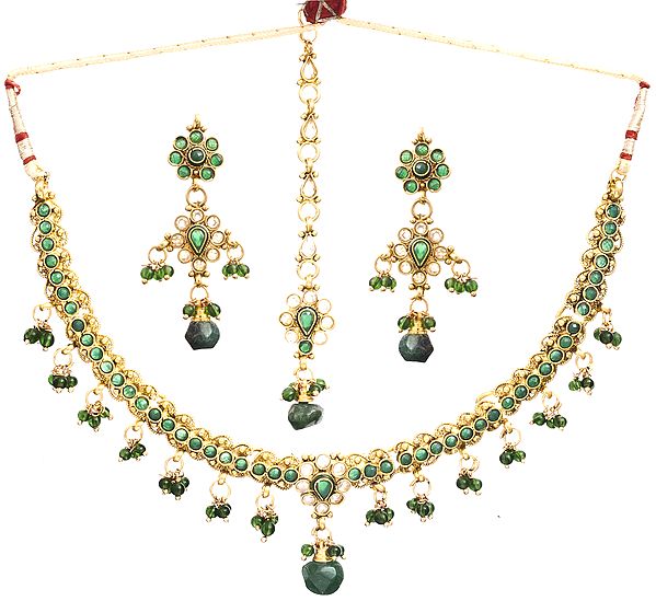 Green Necklace Set with Mang Tika