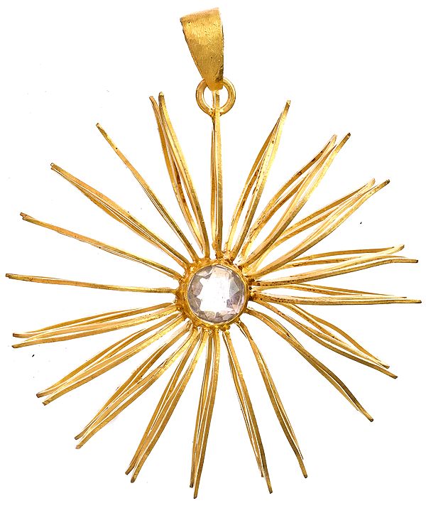 Sterling Gold Plated Designer Pendant with Faceted Crystal