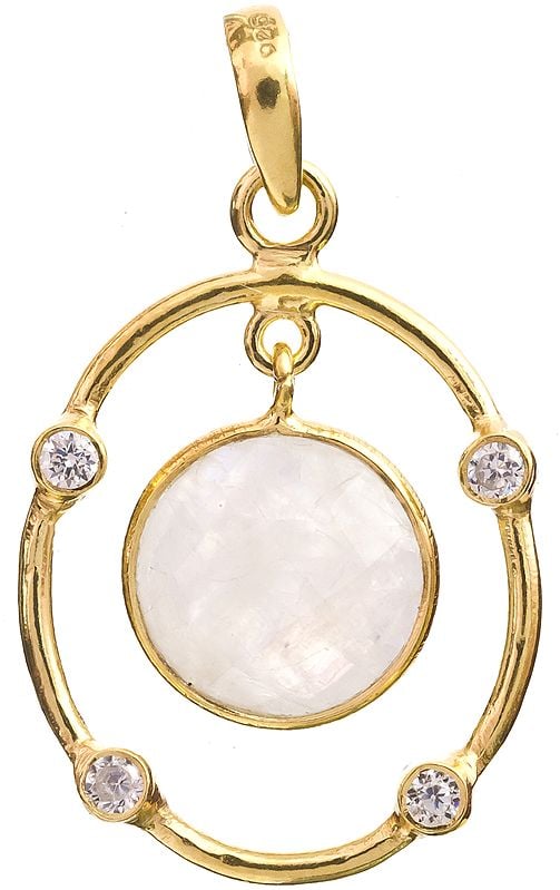 Faceted Rainbow Moonstone and Cubic Zirconia Gold Plated Pendant