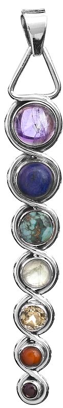 Kundalini Seven Chakra Gemstone Pendant (Amethyst, Lapis Lazuli, Turquoise, Prehnite, Citrine, Carnelian and Garnet)