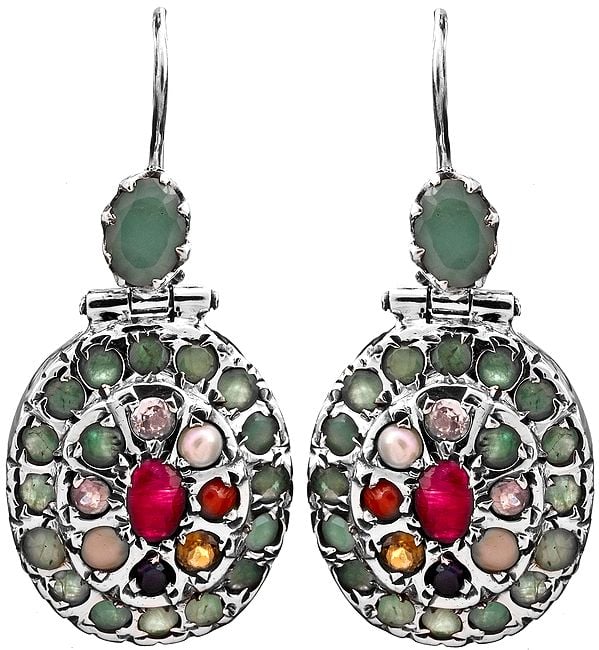 Navaratna Earrings With Emerald Border