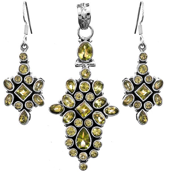 Faceted Peridot Pendant with Earrings Set
