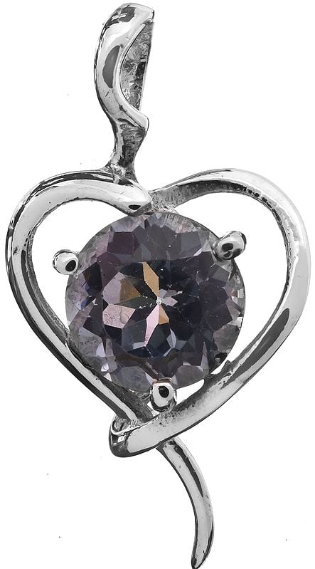 Sterling Silver Heart-Shape Pendant with Faceted Gems