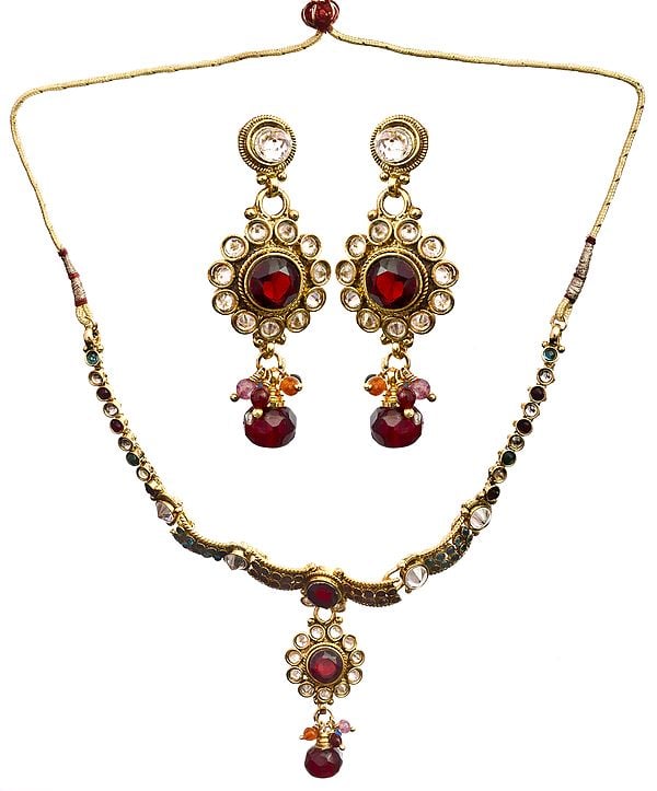 Multi-Color Polki Set With Earrings