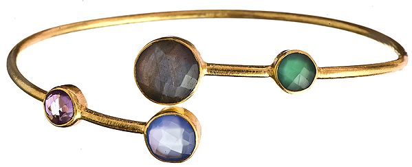 Faceted Gemstone Gold Plated Bracelet (Labradorite, Blue Chalcedony, Green Onxy & Amethyst)