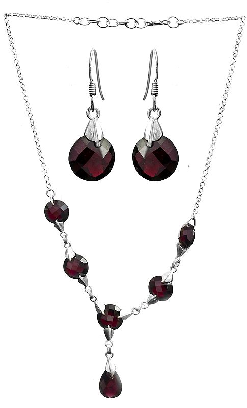 Faceted Garnet Necklace with Earrings Set