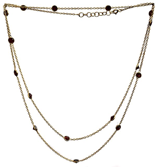 Gold Plated Garnet Long Necklace