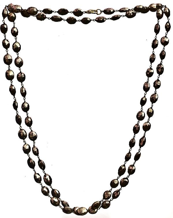 Faceted Pyorite Beaded Long Necklace