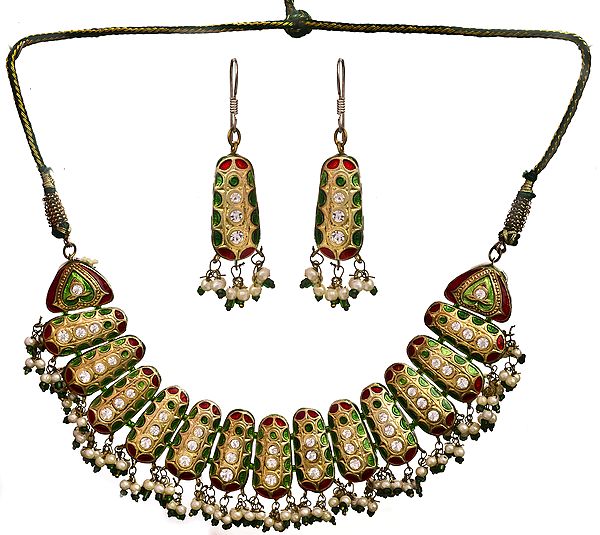 Meenakari Necklace and Earrings Set with Golden Accent