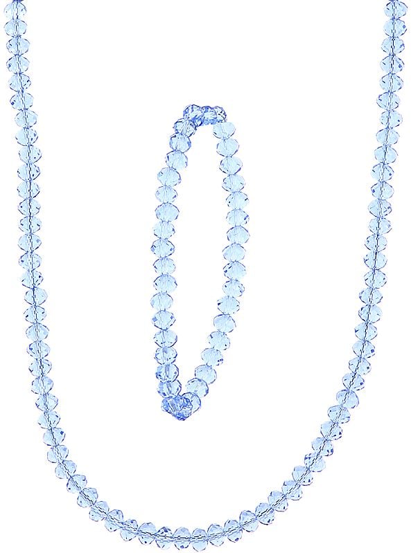 Faceted Blue Color Necklace and Stretch Bracelet Set