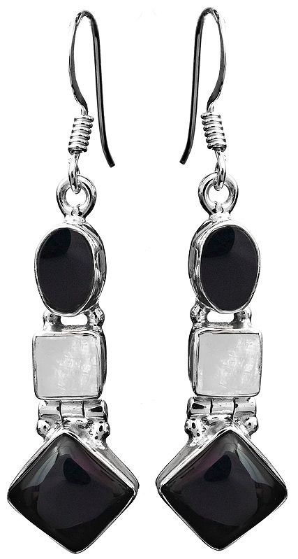 Black Onyx Earrings with Rainbow Moonstone