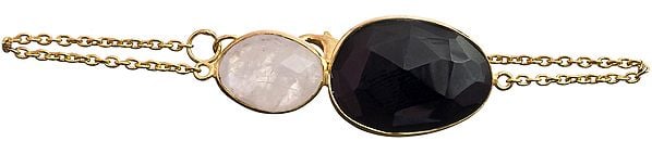 Faceted Black Spinel and Rainbow Moonstone Gold Plated Bracelet