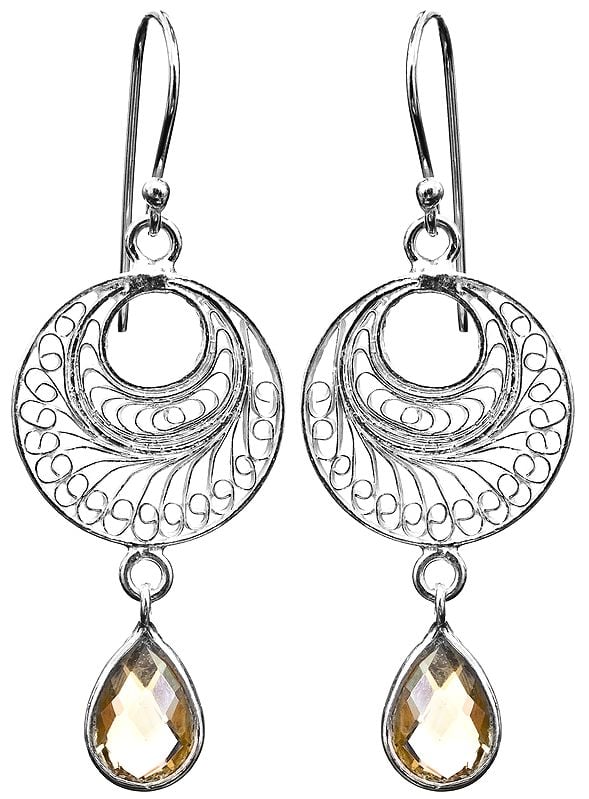 Sterling Filigree Earrings with Faceted Citrine