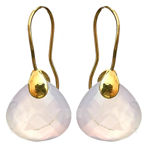 Faceted Light Blue Chalcedony Gold Plated Earrings