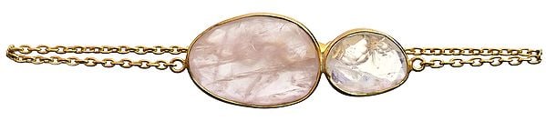 Rose Quartz and Rainbow Moonstone Gold Plated Bracelet