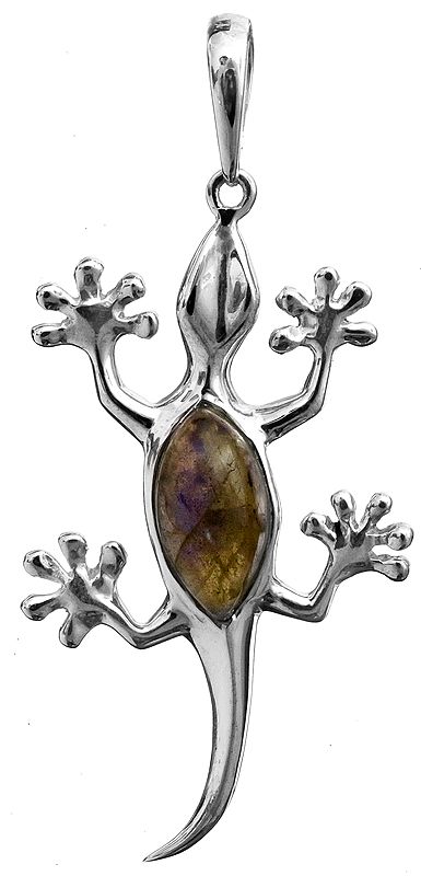 Sterling Lizard Pendant with Gems