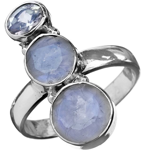 Faceted Triple Rainbow Moonstone Ring