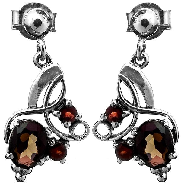 Faceted Smoky Quartz Earrings with Garnet
