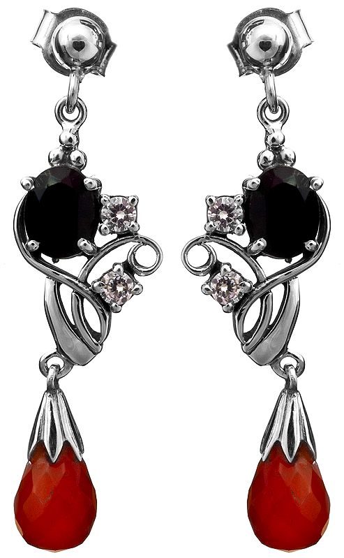 Faceted Black Spinel Earrings with Carnelian