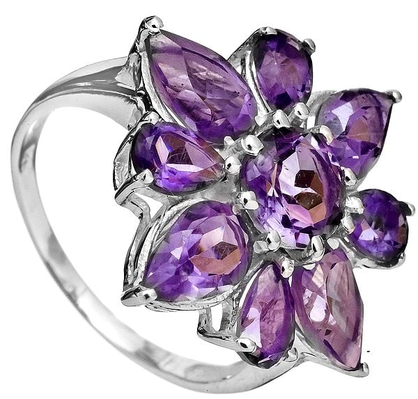Faceted Amethyst Flower Ring
