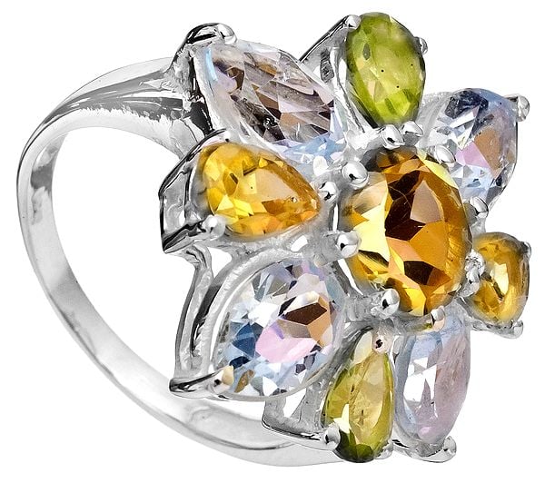 Faceted Gemstone Ring (BT, Citrine and Peridot)