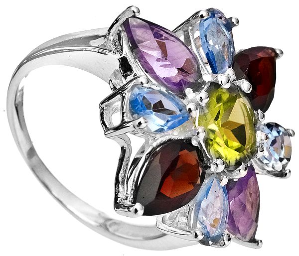 Faceted Gemstone Ring (Amethyst, Blue Topaz and Peridot)