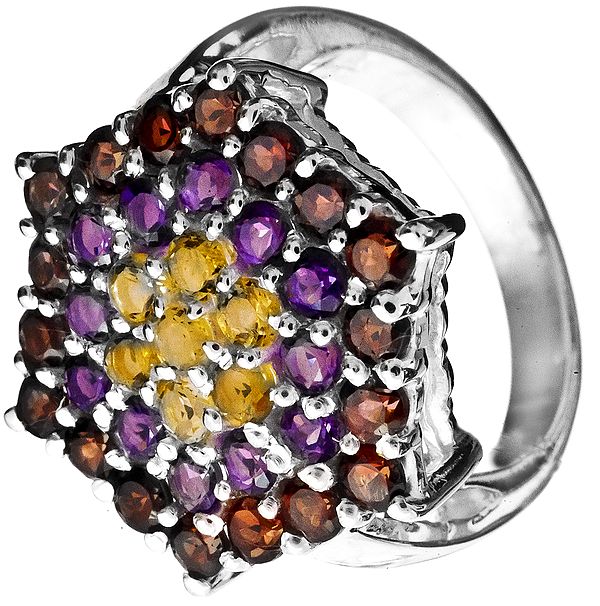 Faceted Gemstone Designer Ring (Garnet, Amethyst, Citrine)