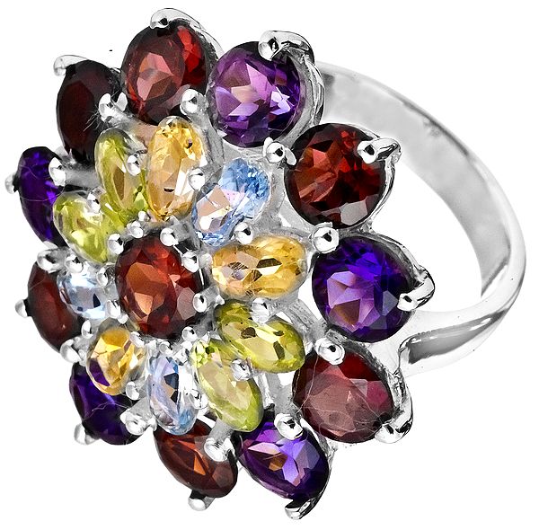 Faceted Gemstone Floral Ring (Garnet, Peridot, Amethyst, BT and Citrine)