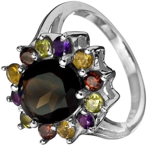 Faceted Gemstone Ring (Smoky Quartz, Peridot, Garnet, Amethyst, Citrine)