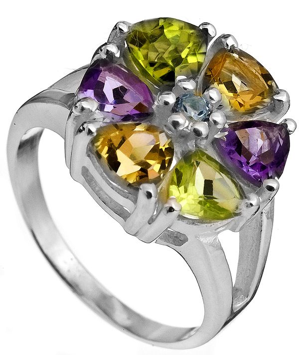 Faceted Gemstone Ring (BT, Amethyst, Citrine and Peridot)