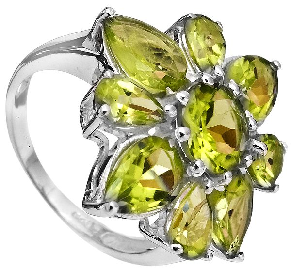 Faceted Peridot Flower Ring