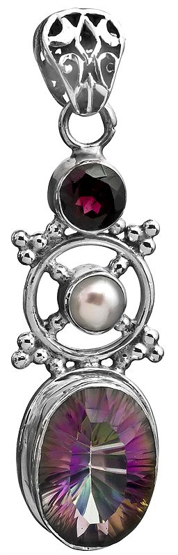 Mystic Topaz Pendant with Garnet and Pearl